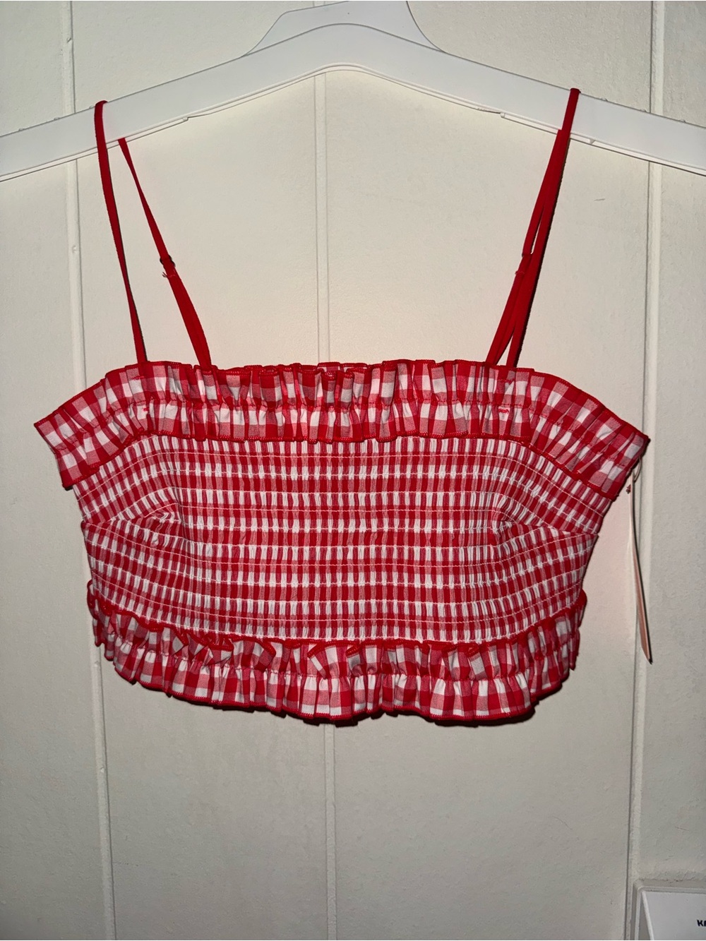 Colsie Red Gingham Smocked Crop Camisole